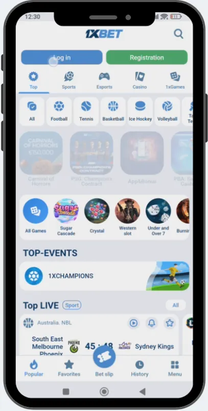 1xBet Pakistan App - Home Screen with Cricket Betting Markets